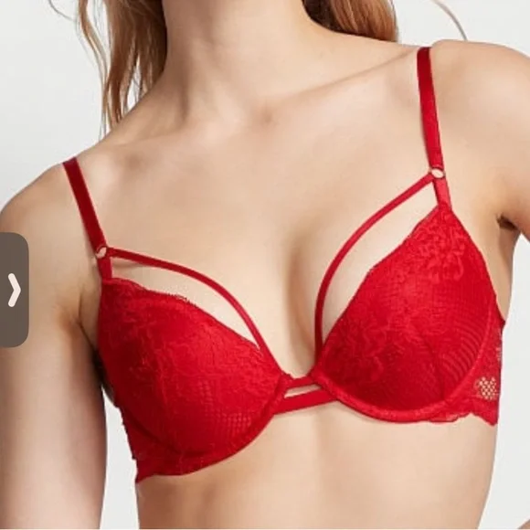 Victoria’s Secret Very Sexy Push-Up Lace Bra Red 36DDD Underwire Plunge Lingerie - Picture 2 of 11
